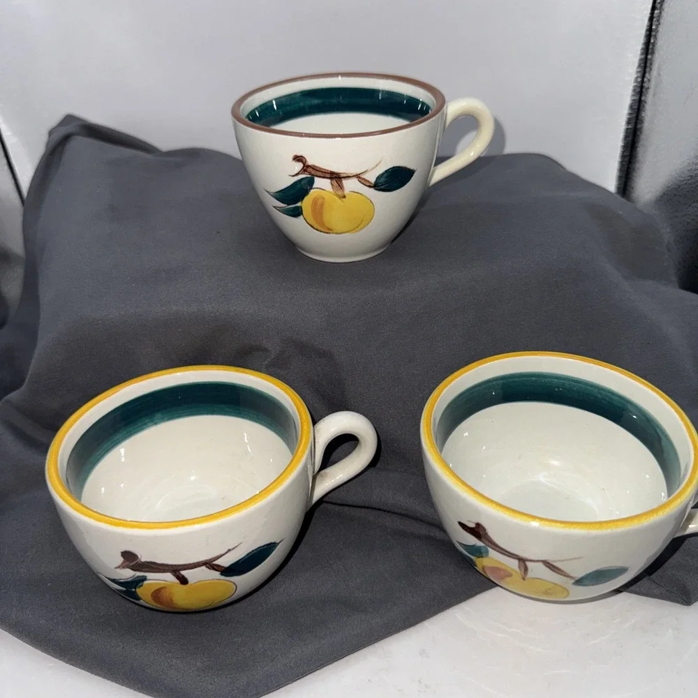 Vintage Stangl Pottery Fruit Pattern Coffee Cups Set Of 3 Pre Owned